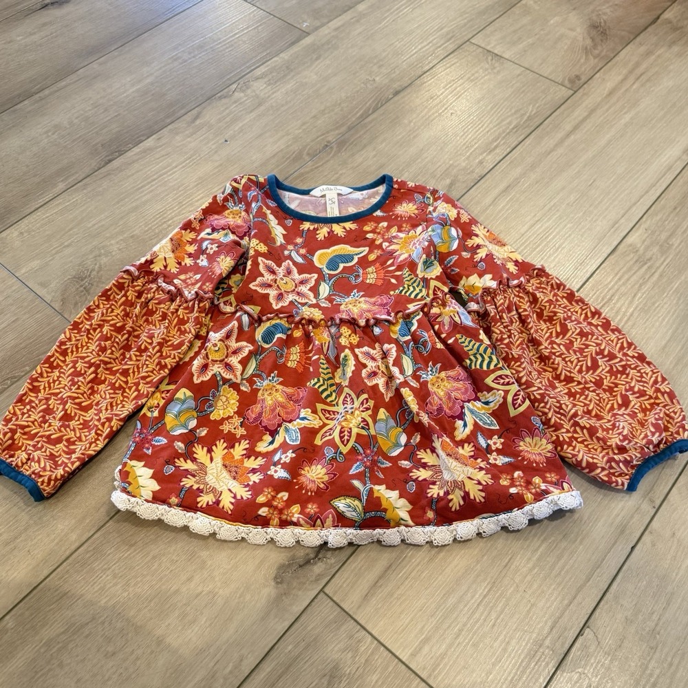 Matilda Jane Heart to Heart Garden Mums Floral Tunic Size 6 Fall Balloon Sleeve